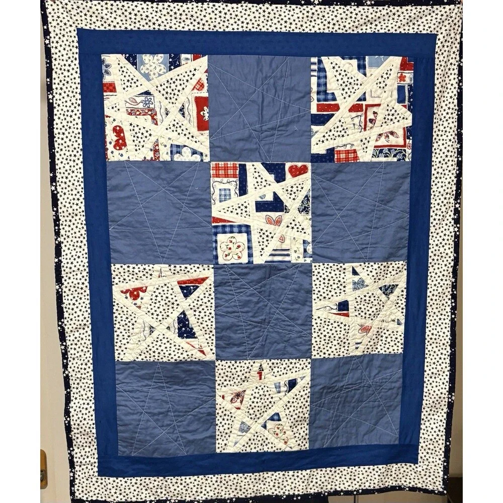 Project Linus Kids Patchwork Quilt 45x65 Star Country Americana Cotton Patriotic